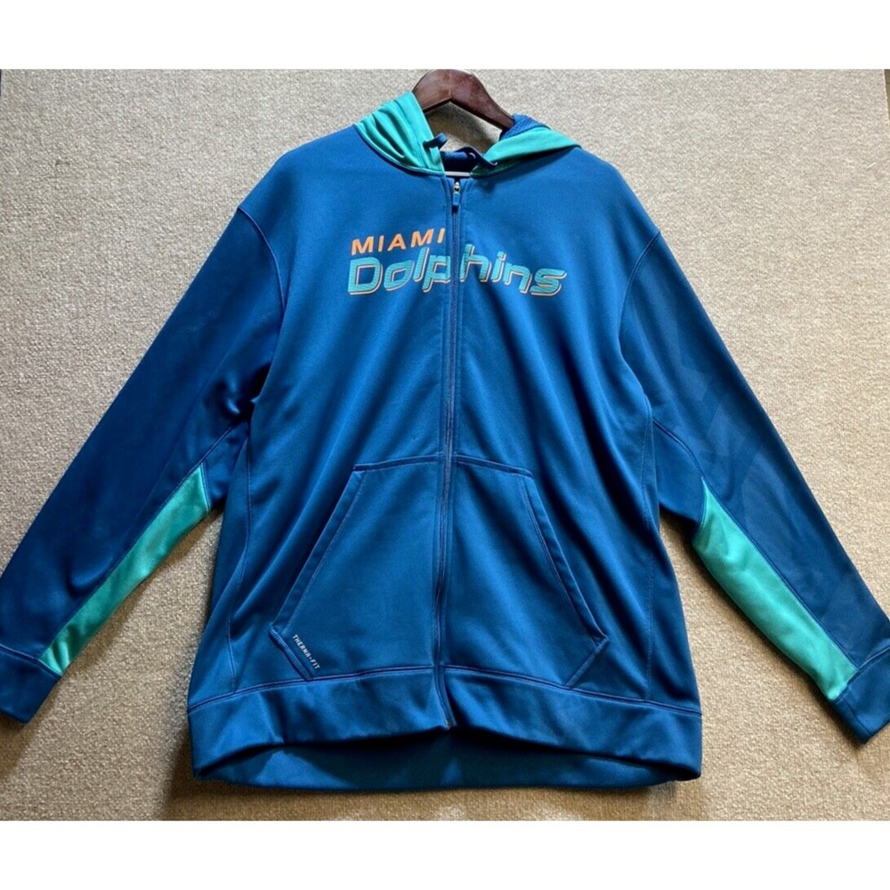 Nike Miami Dolphins Hoodie Mens 2XL Blue Green NFL  Apparel Therma-Fit Zip Up